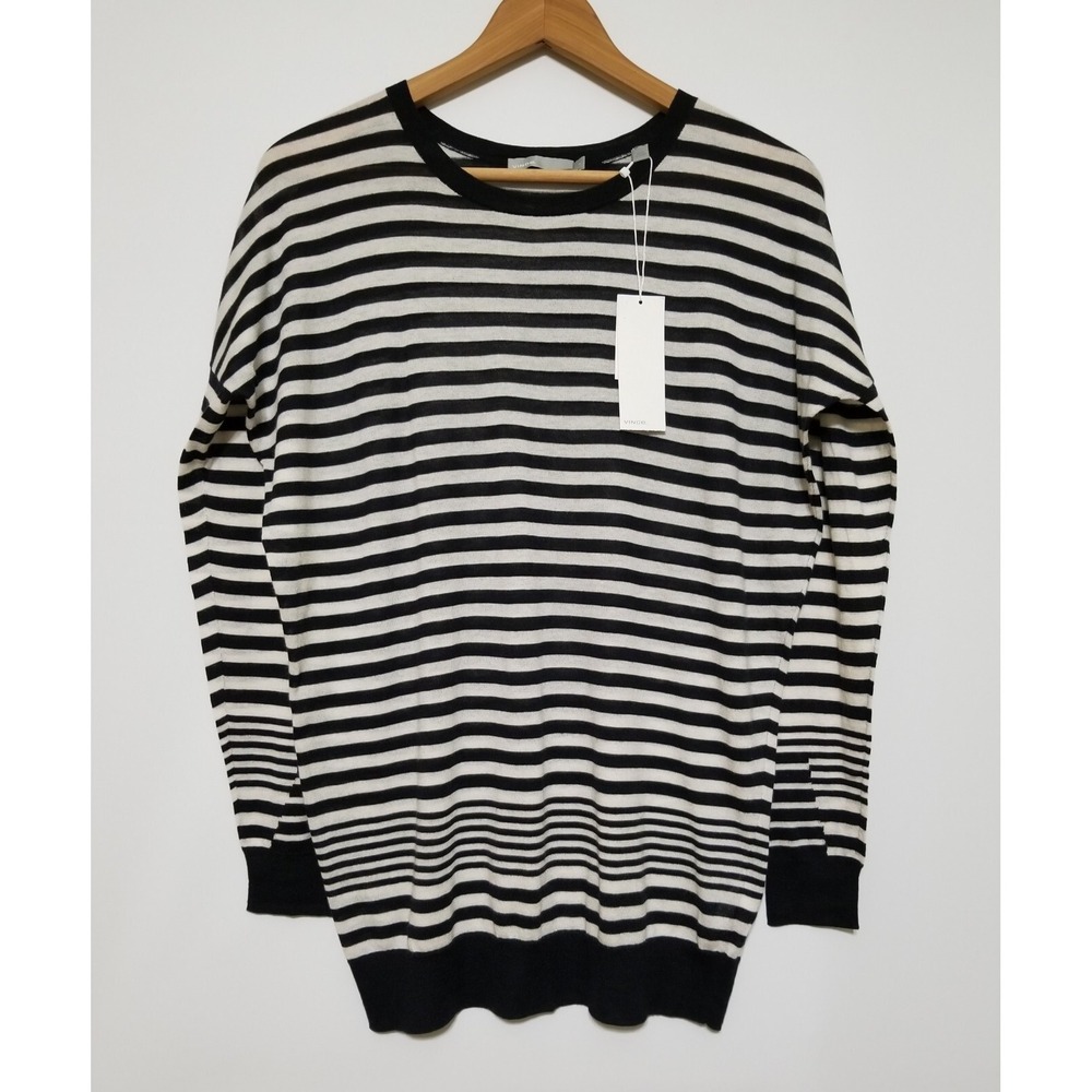 Vince Oversized Striped Crewneck Sweater Cotton Silk Cashmere NWT Size S $245 - Picture 7 of 16